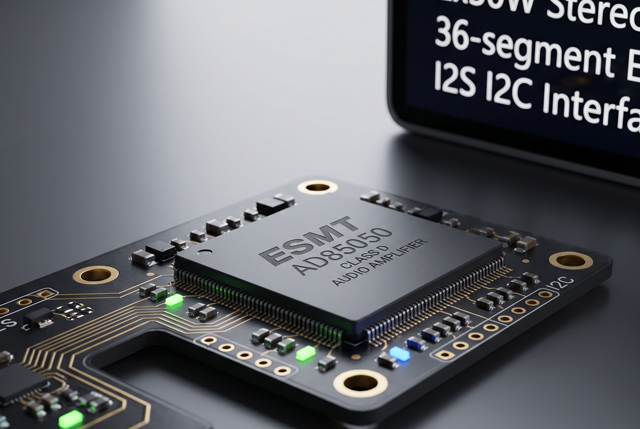 ESMT AD85050 2×30W 立体声全数字 Class D 音频功放 带 36 段 EQ I2S I2C芯片